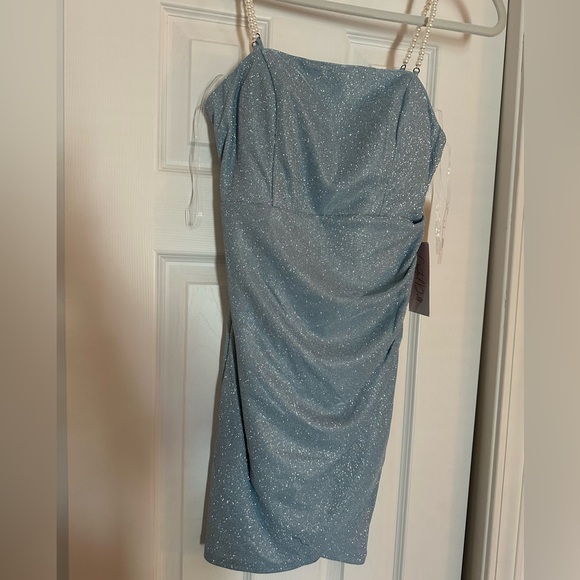 Crystal Doll Strapless Blue Glitter Dress - Picture 1 of 6